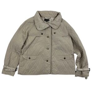 Talbots Beige/Sand Button Front Quilted Jacket Lightweight 100% Polyester Size L